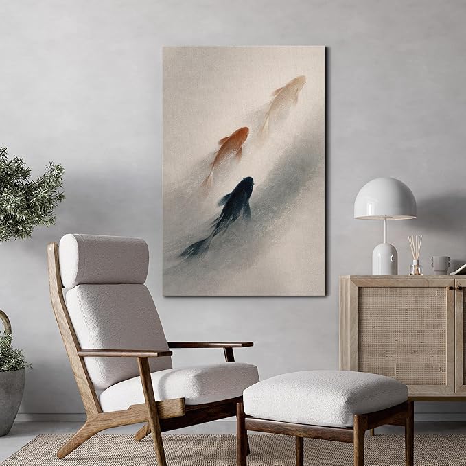 wall26 Canvas Print Wall Art Three Koi Fish Swimming in Misty Water Minimal Photography Realism Rustic Colorful Multicolor for Living Room, Bedroom, Bathroom - 12"x18"