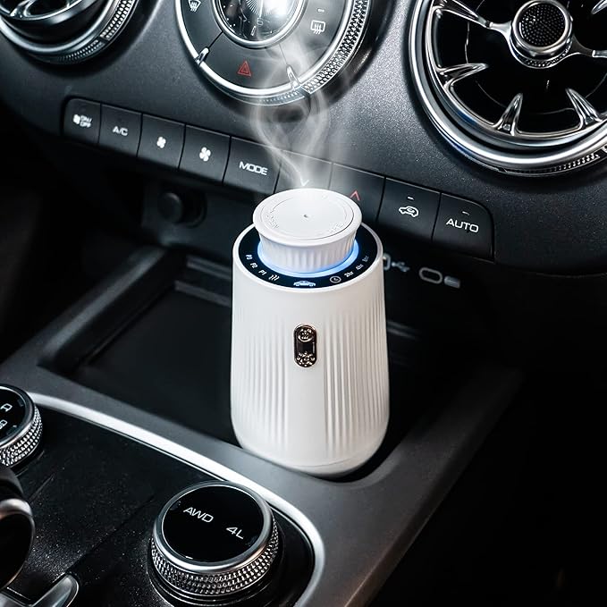 Car Air Freshener Spray Essential Oil Diffuser, Small Portable Rechargeable Aroma Diffuser, Mini Waterless Fragrance Diffuser for Car, Office Home Aromatherapy White
