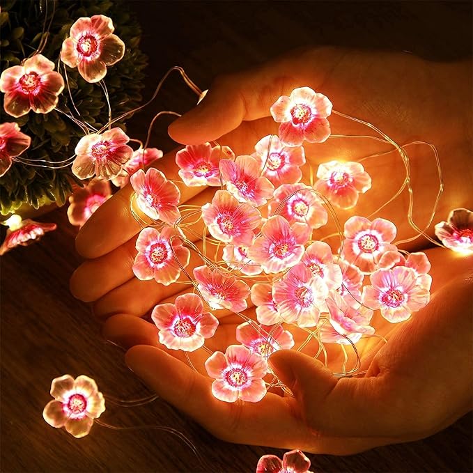 Mudder 4 Pack Cherry Blossom Flower String Lights 13 FT 40 LEDs for Bedroom, Pink Fairy Lights USB and Battery Operated Decorative String Light Indoor Outdoor