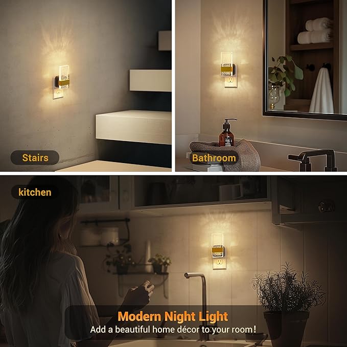 JandCase Night Lights Plug into Wall, Dusk to Dawn Sensor, 3000K Soft White LED, Acrylic Bubble Design, 0-100lm Adjustable Brightness, for Bedroom, Bathroom, Living Room, Hallway