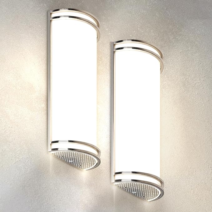 ASD LED Indoor Wall Mount Light Fixture - 18 Inch 25W Modern Interior Nickel Dimmable Wall Sconce Light - ETL 3000K 4000K 5000K Adjustable - Hallway, Bedroom LED Wall Lights, 2 Pack