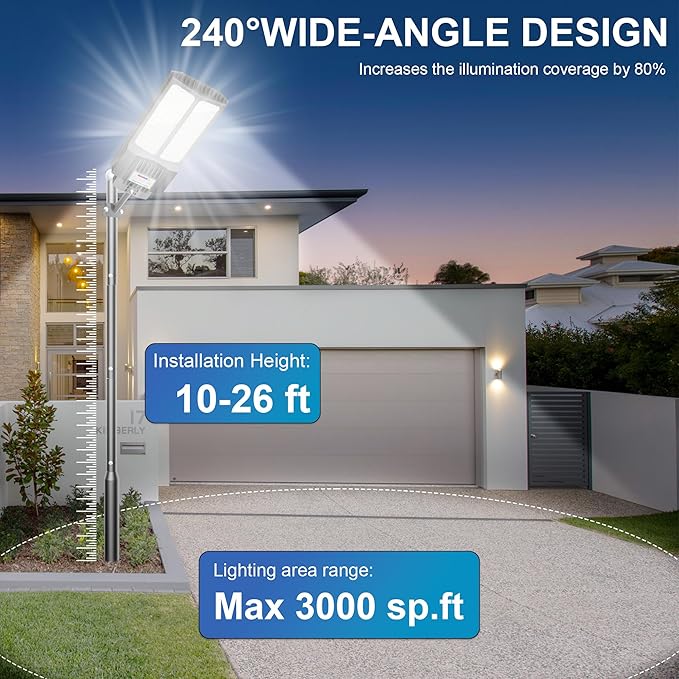 Large Solar Street Lights Outdoor Waterproof Heavy Duty, Dusk to Down Solar Parking Lot Lights Mention Sensor, Outdoor Yard Light LED Floodlight with Remote Control for Graden Patio