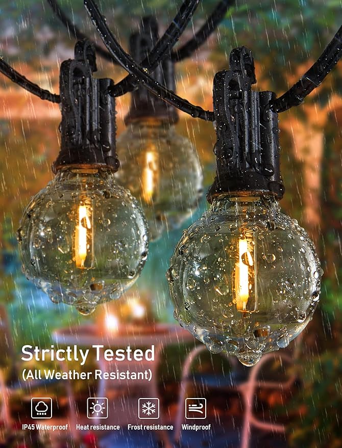 116FT Solar Lights Outdoor Waterproof with Remote, G40 Patio Lights with 50+2 LED Shatterproof Bulbs, 3 Lighting Modes, with Cable Ties, Hooks Hanging Lights for Backyard Party Decor, 2 Pack 58FT