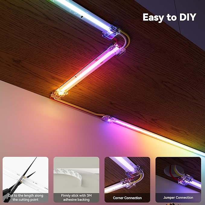 PAUTIX COB LED Strip Lights Pro, UL-Listed RGB Smart IC Chasing Color Addressable COB LED Tape Light, Music Sync Flexible RGB LED Lights, Smart Strip Light, for Party, Bedroom, Color Changing, 32.8ft