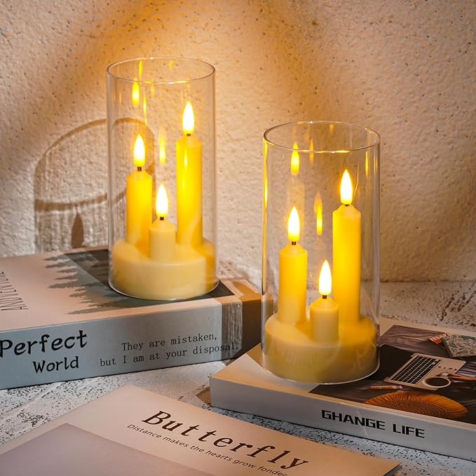 Da by Flameless Candle, Battery-Powered Candle with Remote Control and Timer, LED Three-Wick Pillar Candle, Romantic Wedding, Perfect Home Décor, 2 Pack (Ivory)