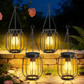 Outdoor Solar Lanterns, Waterproof Vintage Metal Hanging Lights with Warm White LED, Auto On/Off, Brighter Decorative Lanterns for Garden Patio Yard Porch, Gifts for Women Mom, 4 Pack