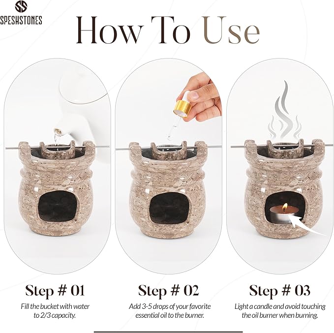 Marble Essential Oil Burner for Scented Oil 4.5 Inch Oceanic Wax Melt Warmer & Tealight Candle Holder for Home Decor, Stone Aromatherapy Diffuser for Office and Room Fragrance