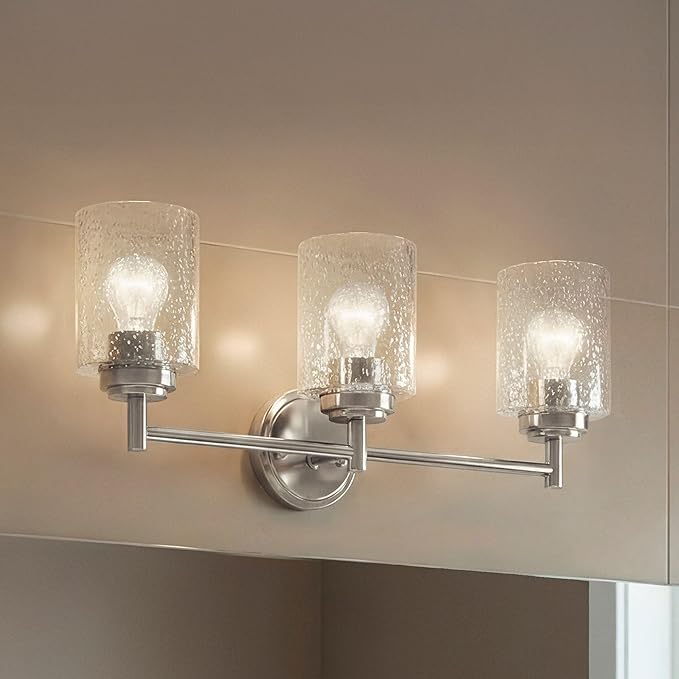 Kichler Winslow 21.5" Vanity Light in Brushed Nickel, 3-Light Transitional Bathroom Light with Clear Seeded Glass. (21.5" W x 9.25" H), 45886NI