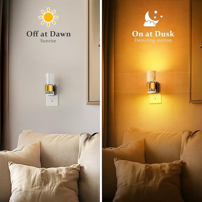 JandCase Night Light, Automatic Night Lights Plug into Wall, 2 Pack Dimmable LED Night Light with Adjustable Brightness, Night Lights Plug in with Auto Light Sensor, Amber for Bathroom Hallway Decor