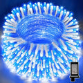 33FT 100 LED Blue White String Lights, 16 Modes Plug In Mini Fairy Lights, Waterproof Outdoor Christmas Lights for Hanukkah, July 4th Patriotic Decor, Xmas Tree Garland Bedroom Ocean Party Decoration