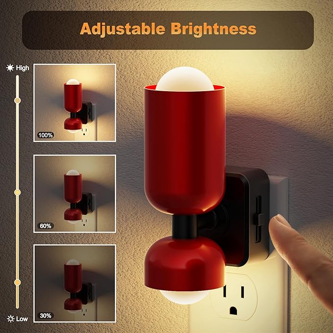 JandCase Night Light, Night Lights Plug Into Wall, 3000K Warm White, 0-100LM Adjustable Brightness, Dusk to Dawn Sensor, Plug in Night Light for Bedroom, Stairway, Bathroom, Hallway