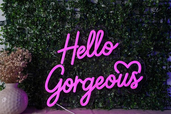 Hello Gorgeous Neon Led Sign - Stylish Decorative Wall Light For Bedroom Dressing Room Salon Living Room Party - Bright Colorful Led Neon Wall Art For Modern Home Decor And Ambiance