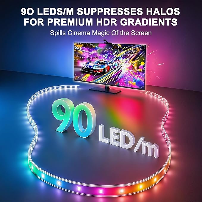 TV LED Backlight, 12.5ft Cuttable LED Strip Lights That Change with 55-65 Inch TVs Screen and PC Monitor, with Sensor, Remote Control, Game & Music Sync Color Changing Light