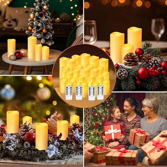 Set of 24 Flameless Led Battery Opeated (D2.2'' x H4''5''6'') Waterproof Outdoor Indoor Candles with 10-Key Remotes and Cycling 24 Hours Timer