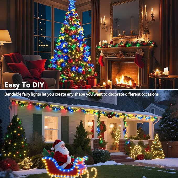 4 Pack 240LED Christmas Multicolor Fairy Lights Battery Operated - 20FT Twinkle Lights with 2 Lighting Modes Indoor Outdoor, Waterproof Led Fairy String Light for Bedroom, Dorm, DIY, Christmas Decor