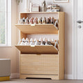 Entryway Shoe Cabinet with 3 Flip Drawers, Narrow Shoe Organizer Cabinet with Fluted Panel and Adjustable Shelves for Foyer, Hallway