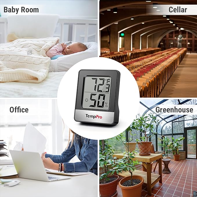 TempPro TP49 2 Pieces Digital Hygrometer Indoor Thermometer Humidity Meter Room Thermometer with Temperature and Humidity Monitor Mini Hygrometer Black Weather Station (Previously ThermoPro)