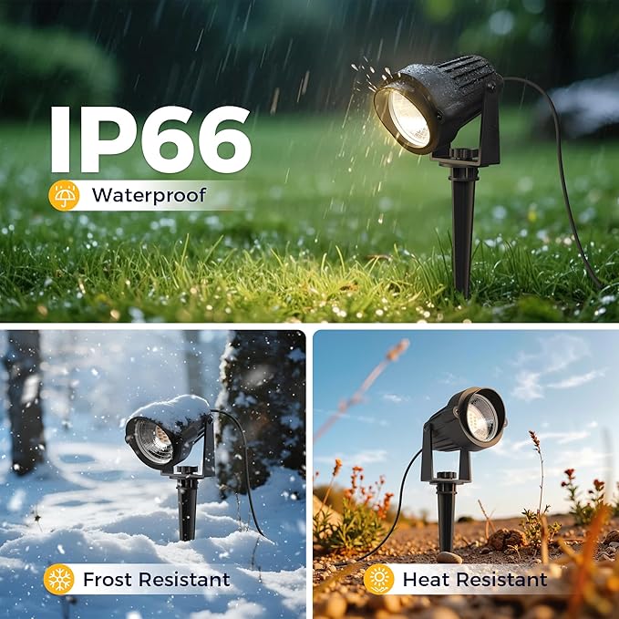 L LOHAS LED 5W Low Voltage Landscape Lighting, 12V 24V Outdoor Spot Lights with Connectors, IP66 Waterproof 3000K Warm White Plug in Spotlights for Yard, Garden, Pathway, House (4 Pack)