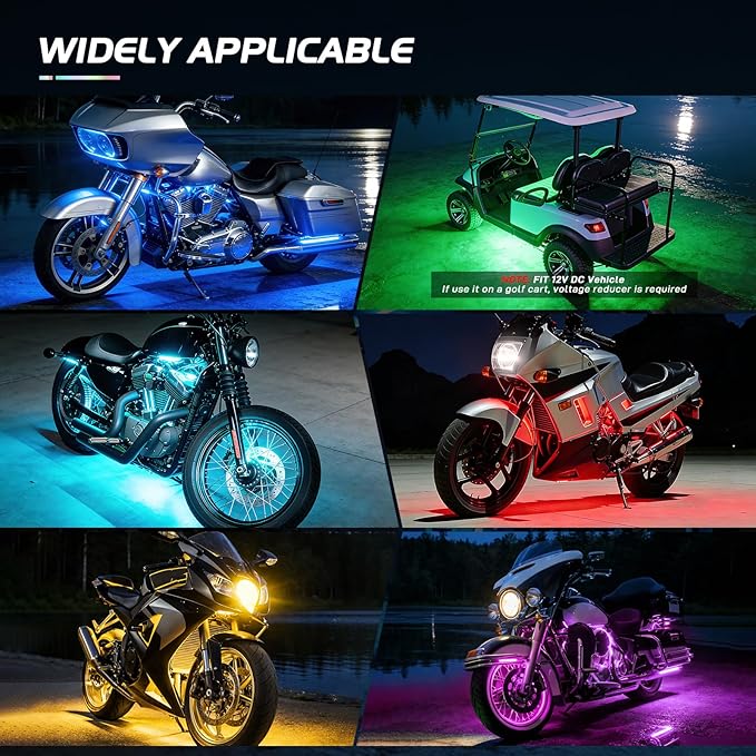 Nilight 8PCS Motorcycle RGB Led Light Kit Waterproof Multi-Color Atmosphere Lights Lamp with 4Key RF Wireless Remote for Harley Davidson Honda Kawasaki Suzuki, 2 Years Warranty (TL-42)