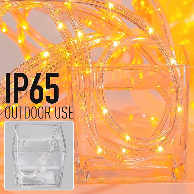 50ft Orange Rope Lights, Connectable for Indoor & Outdoor,110V Transparent Flexible Tube Lights,Waterproof Clear LED Rope Lighting for Outside, Deck, Patio, Pool, Camping, Bedroom Decor Landscape