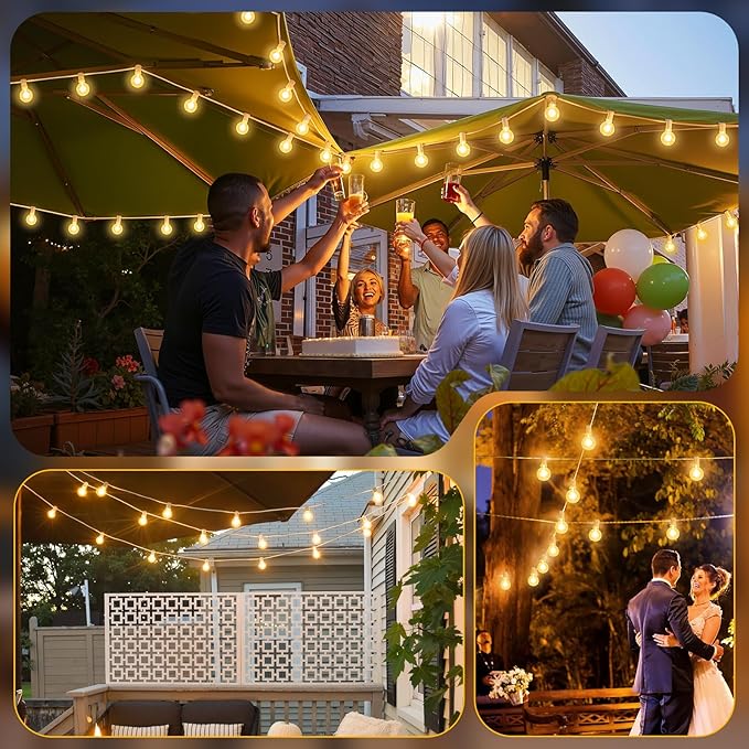 Mlambert 25FT G40 LED Outdoor String Lights, Plug-in Waterproof Patio Lights with 10 LED Bulbs (1 Spare), Porch Lights for Backyard Party Decor, White