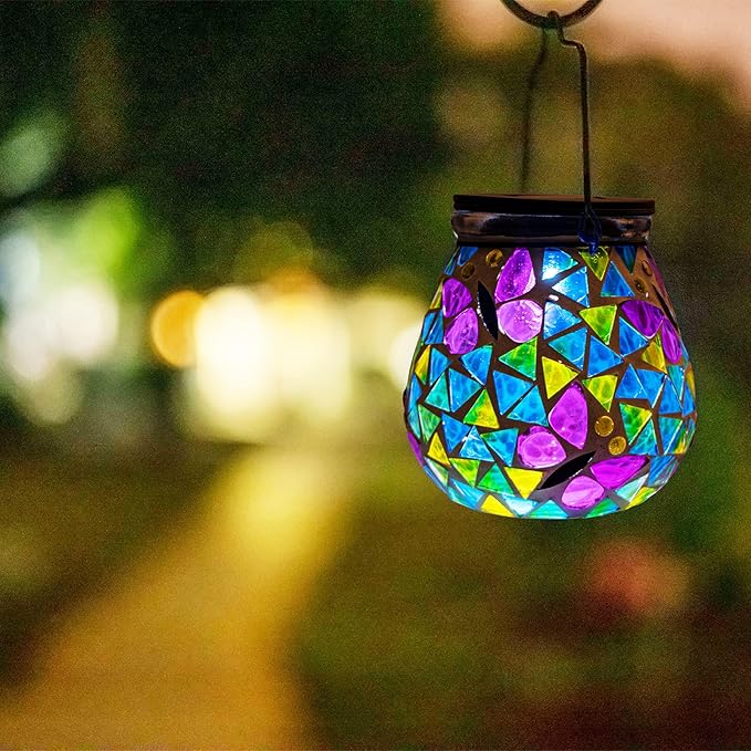 Bshine Butterfly Solar Lantern Outdoor Hanging Waterproof, Mosaic Butterfly Solar Light Indoor Valentine's Day Decor Table, Garden Decor for Yard Outside, Path, Lawn, Birthday Gift for Mom Women