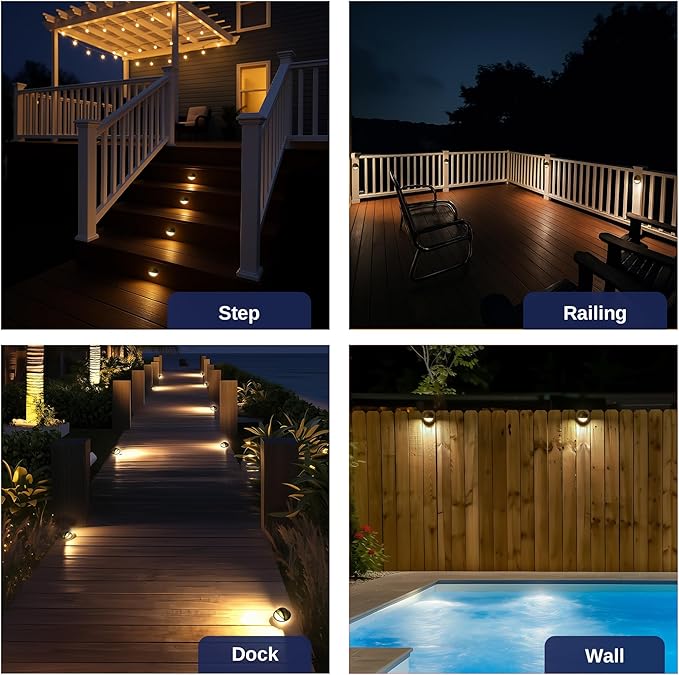 Gardenreet Solid Brass Deck Lights - Low Voltage LED Step Lights Outdoor, 12V Landscape Hardwired Waterproof Bronze for Stair Fence Wall with 3000K Soft White 3W 270LM G4 Bulb 4 Pack