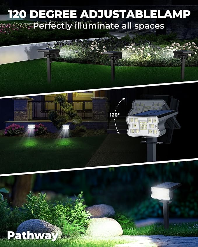 Solar Lights Outdoor Waterproof IP67, 4 Pack 60 LED Solar Spot Lights with 3 Lighting Modes, 2-in-1 Auto On/Off Cool White Solar Outdoor Lights for Yard Garden Pathway Landscape