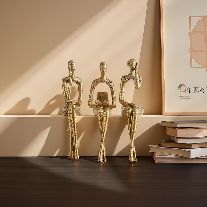 XINXUAN Letter - Gold Statue Home Decor - Modern Bookshelf & Desk Decor - 3 Piece Set