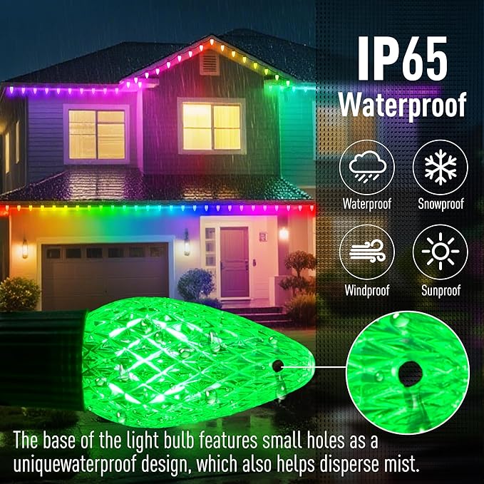 Smart C9 LED Christmas Lights Outdoor, 118 FT 150 LED C9 String Lights App Control 105+ Modes Waterproof Connectable RGB Color Changing Christmas Tree Lights for Outside Roofline Patio Home Xmas Decor
