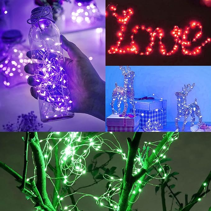 24 Pack Fairy Lights Battery Operated, 7FT 20LED Waterproof Silver Wire Christmas Lights Outdoor, Firefly Mini String for Bedroom Party Birthday Wedding Indoor Decorations