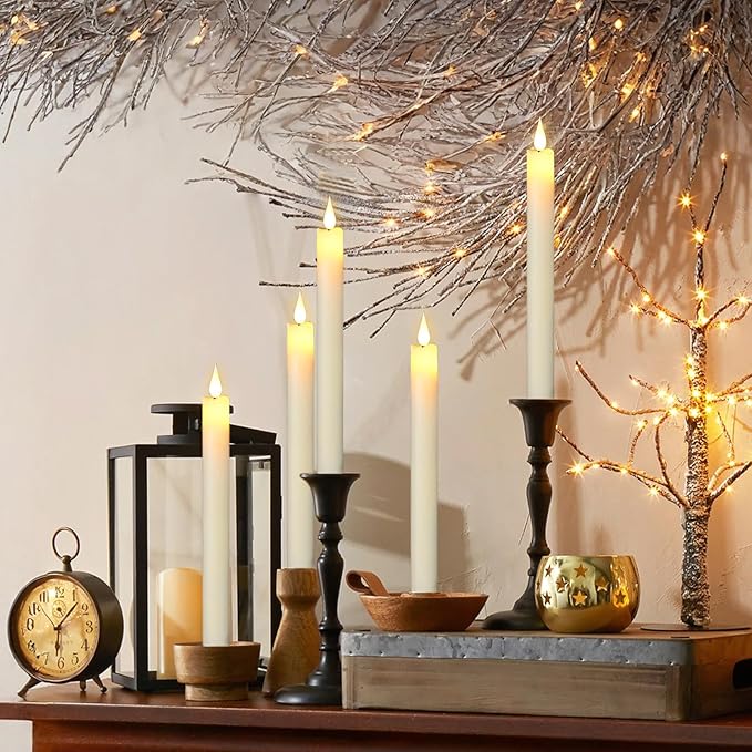 GenSwin Flameless Taper Candles with 2 Remote, Set of 6 Real Wax Taper Candles Battery Operated, LED Flameless Battery Candlesticks for Halloween Home Holiday Decor