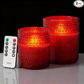 VENTA Set of 2 Red Glass Flameless Candles with Remote | Dimmable Flickering Votives, Ideal for a Romantic Dinner, Anniversaries, and Home Ambiance | Decorative Table Lamp