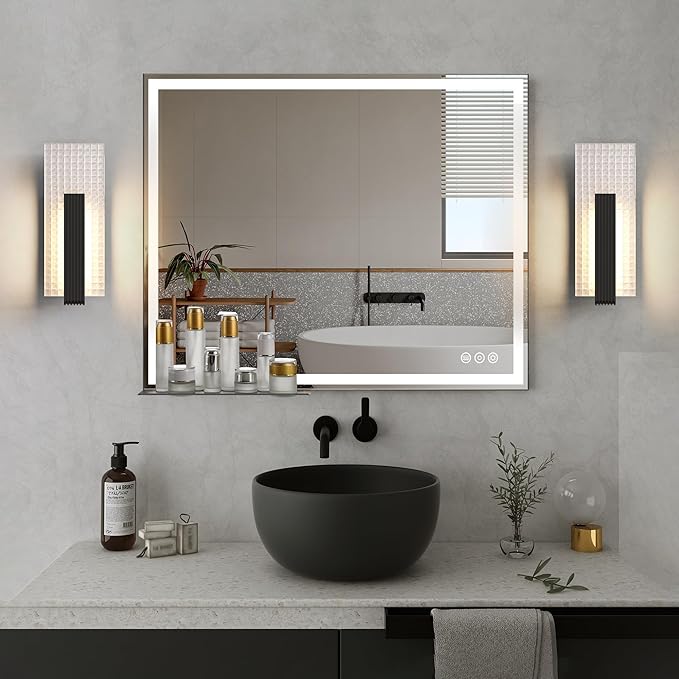 Hyunbae Modern LED Wall Sconces Up and Down Wall Mount Light Black, 3000K Indoor Light Fixtures with Frosted Glass Bathroom Vanity Lights Dimmable Lighting Lamp for Home Stairway Hallway Bedoom