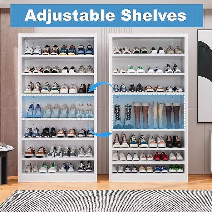 7-Tier Heavy Duty Metal Shoe Rack, 55" H Tall Shoe Storage Cabinet with Adjustable Shelves, Space-Saving Shoe Entryway Organizer for Hallway, Closet, Cloakroom, Garage