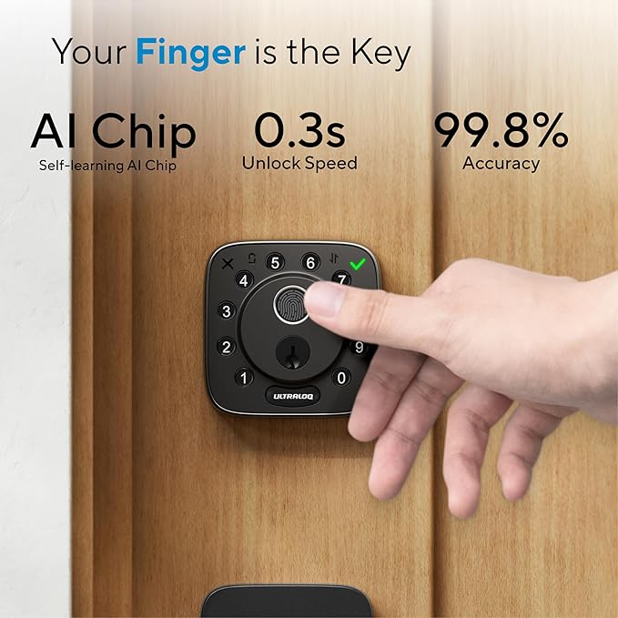 ULTRALOQ Bolt Fingerprint Smart Lock with Handle, 7-in-1 Keyless Entry Door Lock Set, Built-in WiFi Deadbolt, Auto-Lock & Unlock, App Remote Control, Compatible with Alexa, ANSI Grade 1,Black