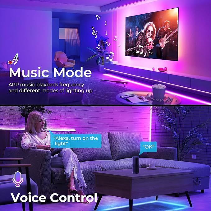 Sumaote RGB COB LED Strip Light 32.8ft, 5760 LEDs,10mm Width 24V Smart Flexible Tape Light APP&Remote Control, Color Changing LED Strip Lights for Room, TV Backlight