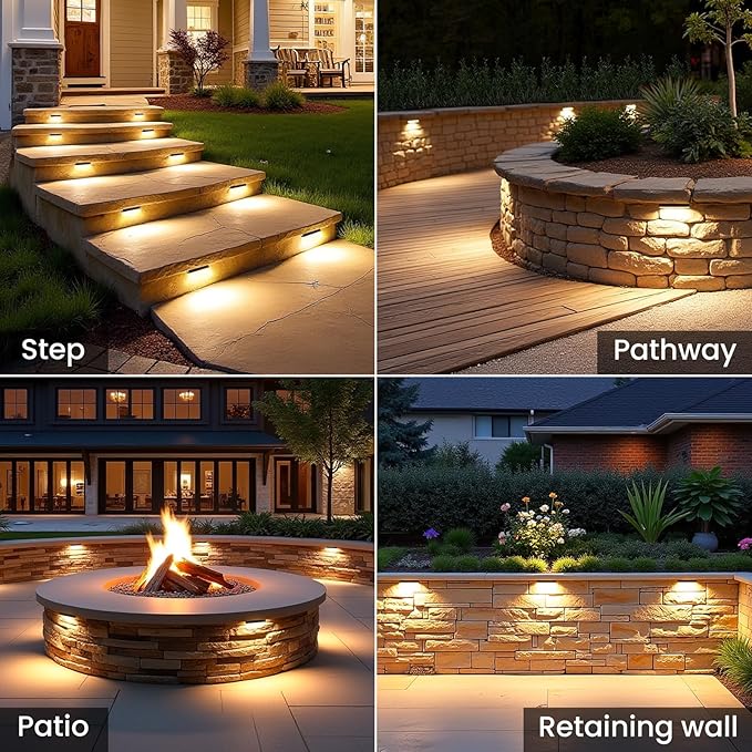 8 Inch Retaining Wall Lights 5W Hardscape Lighting IP66 Waterproof Low Voltage Step Lights Outdoor 2700K Landscape Lights for Patio Walls Stairs with Connectors 12 Pack