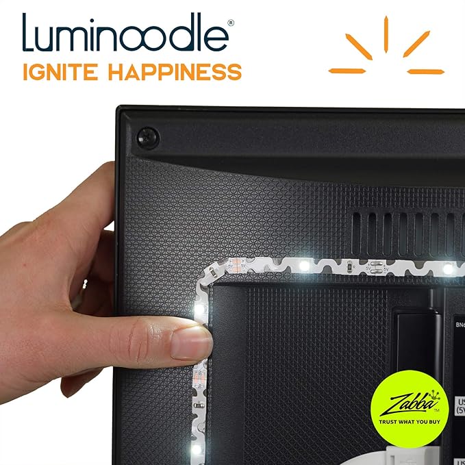 Power Practical LED Lights for TV in Living Room or Bedroom, Luminoodle Backlight, USB Powered Strips w/Remote for 15 Ambient Color Bias Lighting Options & 10 Brightness Modes, Size (60"-80" TV)