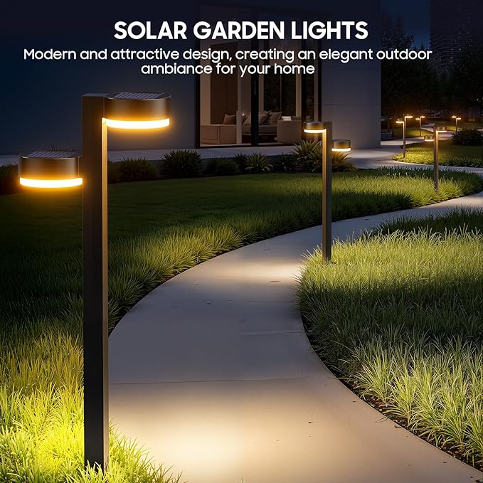 Solar Pathway Lights Outdoor Waterproof, 2 Pack with 4 Head Solar Lights Outdoor Super Bright Up to 15Hrs, Auto On/Off Garden Light for Yard Patio Path Walkway Driveway Outside Decor