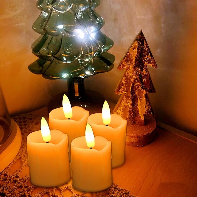 Battery Operated Plastic Flameless LED Votive Candle with Cycling Timer, 6 Pack Drip Flickering Realistic Electric Light for Indoor Bookshelf Wedding Dinner Party Centerpiece Fireplace X-mas Decor
