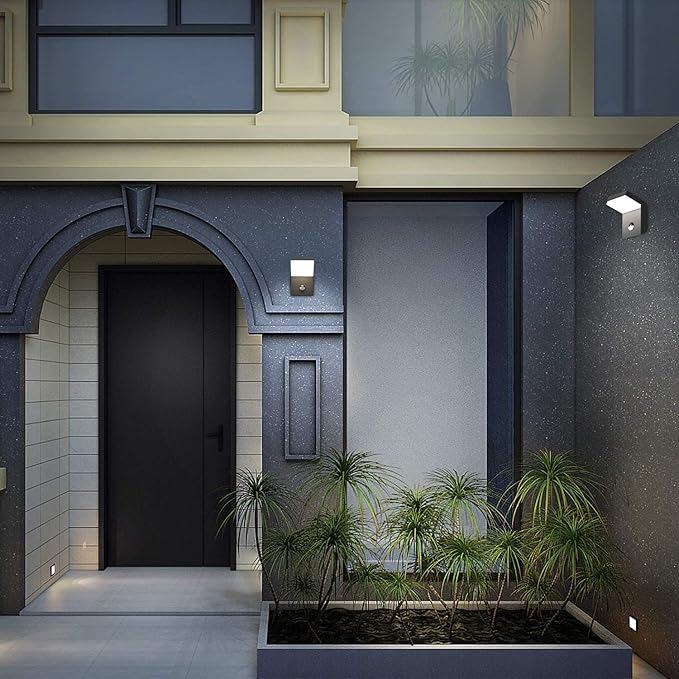 Wall Light Outdoor LED Wall Mount Lamp Wall Sconce Lighting with Motion Sensor Lantern Fixture Grey Aluminum Lights for Porch Front Door Garden Yard Patio IP54 Waterproof 18W 1800Lm 3000K