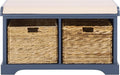 SAFAVIEH Home Collection – Freddy Blue Storage Bench with Seat Cushion, 2 Basket Drawers, Coastal Farmhouse Entryway Design, Fully Assembled (AMH5736K)