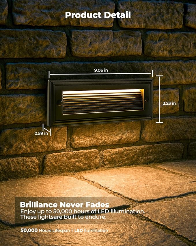 9 Inch Low Voltage Outdoor Step Lights, 12V 5W LED Stair Light Indoor & Outdoor, 3CCT 3000K/4000K/6500K, IP65 Waterproof Step Light for Landscape Lighting, Stair, Deck, Pathway, Walkway, Pack of 8