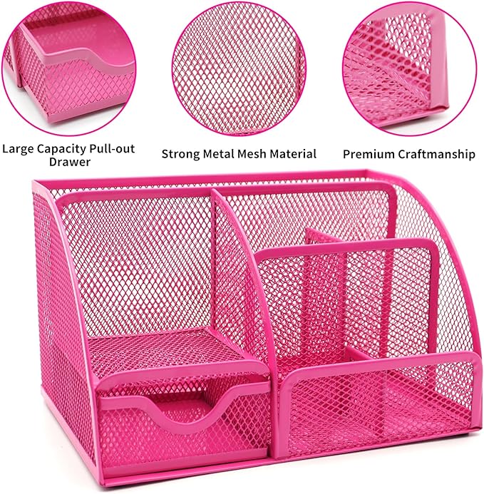 12 in 1 Hot Pink Desk Organizers and Accessories Set, Gifts for Coworkers Women, Office Supplies Stapler Pen Holder Tape Holder Staples Scissors Ruler Staple Remover
