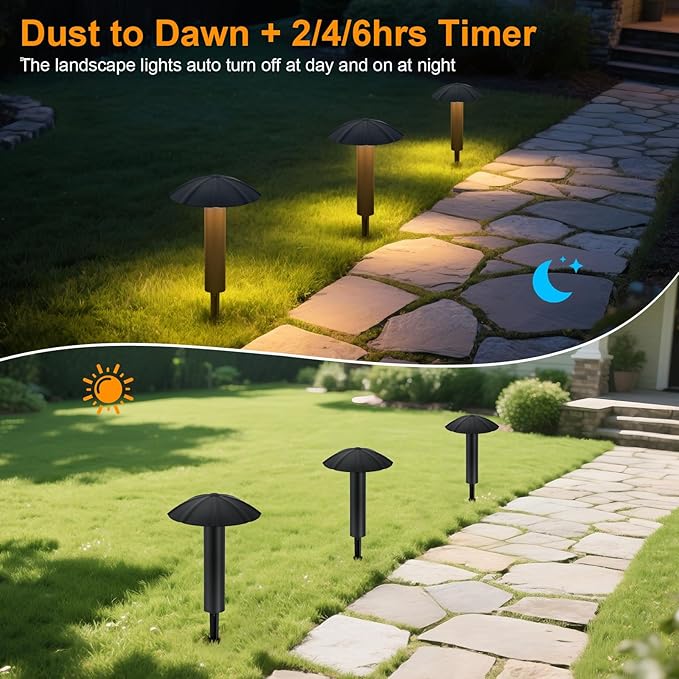 Low Voltage Landscape Lighting Kit: 8-Pack All-in-One-Set Easy Setup - Dusk to Dawn Auto On/Off &Timer - 3W Outdoor Waterproof Metal Pathway Lights for Garden Yard Walkway Driveway
