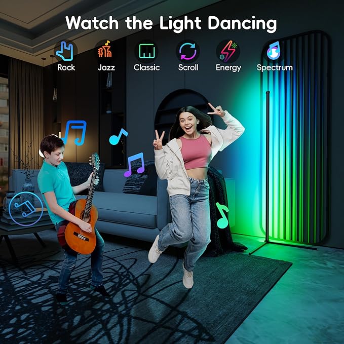 Corner Floor Lamp 2 Pack, Smart RGB Led Floor Light, 16 Million Colors& 44+ Scene, Works with Alexa, Music Sync, Ambient Light with Remote& App Control for Living Room, Bedroom, Gaming Room