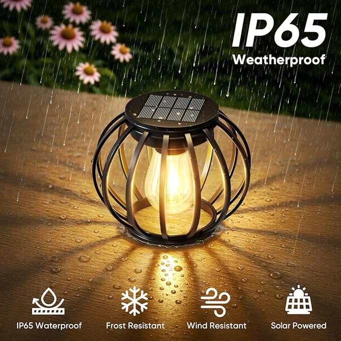 Solar Lanterns Outdoor Waterproof 2-Pack: Thicken Metal Hanging Solar Lights for Outside - 12H Long Lasting Bright Warm White Lighting Auto On/Off - Garden Patio Yard Porch Tree Table Vintage Decor