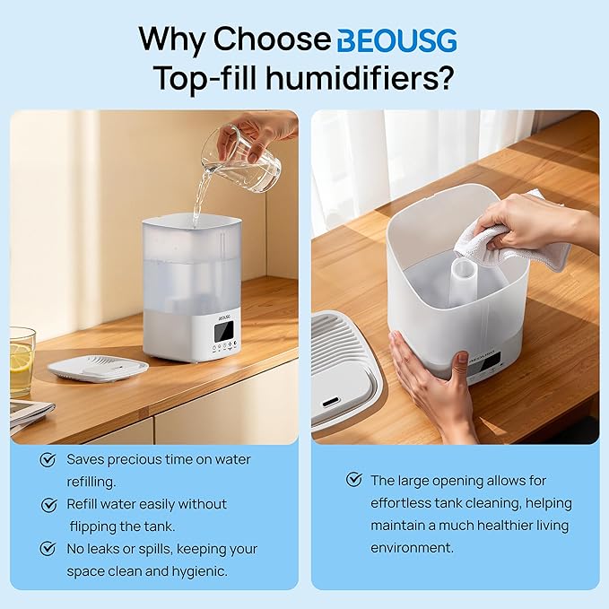 5L Top Fill Ultrasonic Humidifier,Cool Mist Humidifiers with Timer & Humidity Control for Bedroom, Baby, Large Rooms & Plants (White)