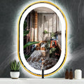 24 x 36 Inch Gold Oval LED Vanity Mirror with Lights Smart Memory 3 Color Dimmable Anti-Fog 36" Gold Framed Oval Lighted Mirror for Bathroom Salon Wall LED Ovals Mirror with Lights Frame